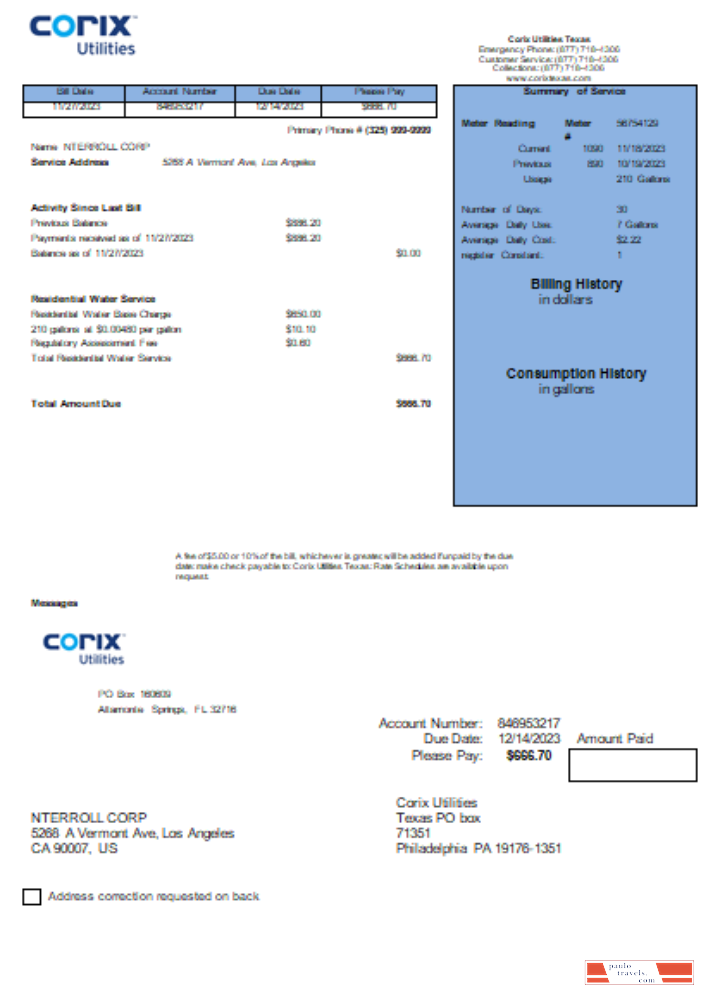 Corix Utilities business bill, SCR PSD template